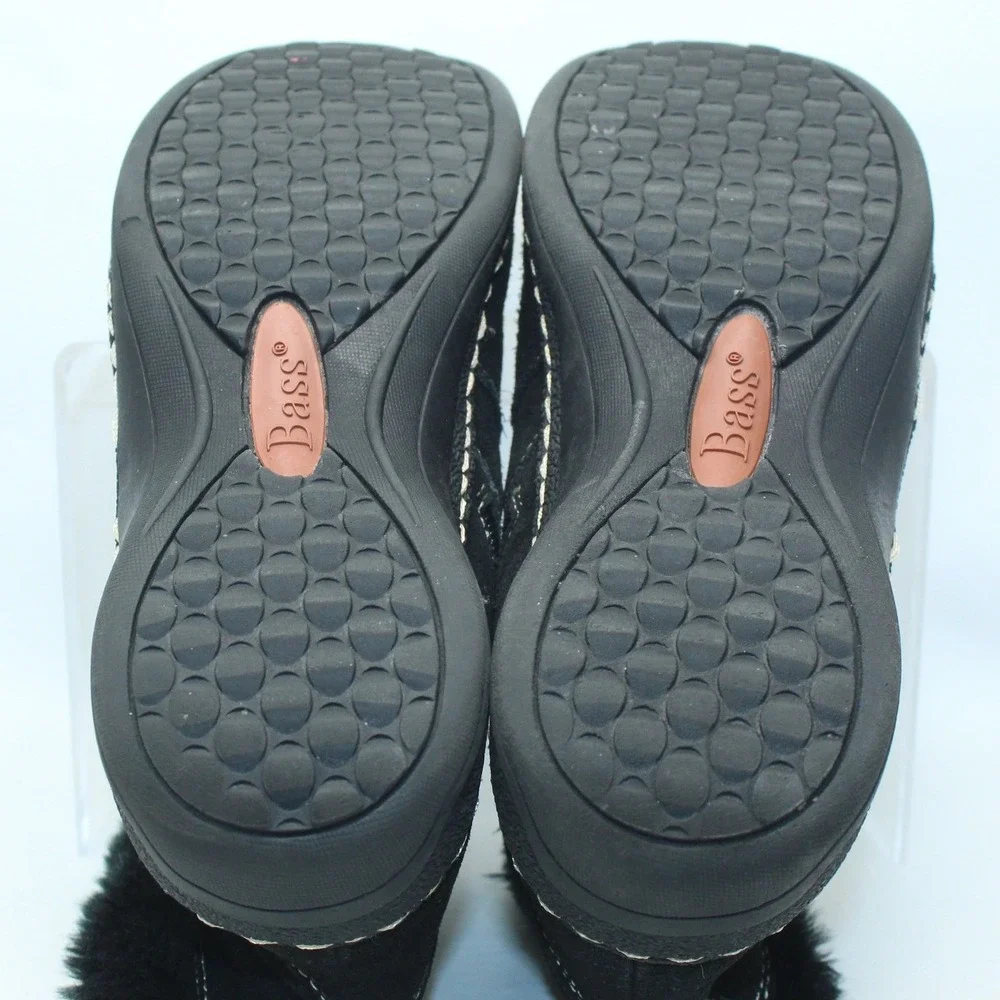 Bass Nadia‎ Black Suede Faux Fur Trim Ankle Boots Womens 9.5 M 5022-001 Zip Up